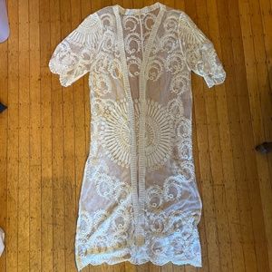 Anthropologie Everything in Love Floral Lace Duster